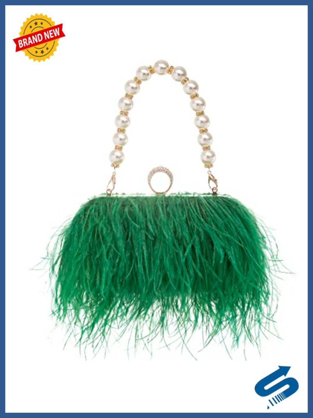 Real Ostrich Feather Evening Clutch Purse Vintage Banquet Handbag